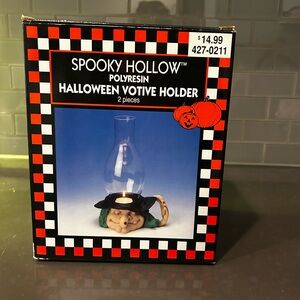 90s NIB Spooky Hollow Votive Candle Holder. Resin Figurine w/ Glass Tube